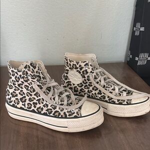 Converse Black and Cream Leopard Print Sneakers